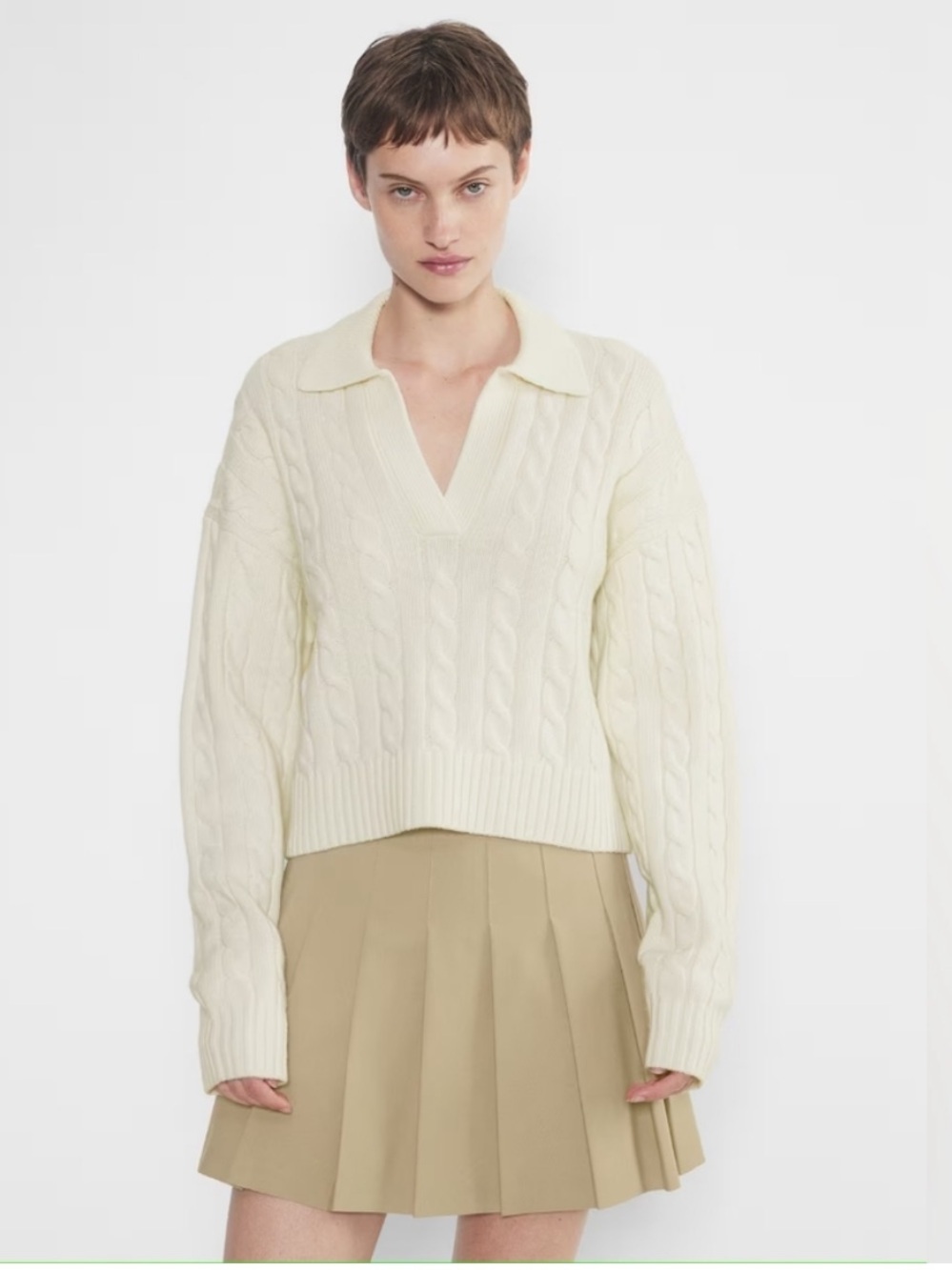 Aritzia Sunday Best Lottie Wool Sweater Cable Knit Collared Polo Cropped XS soft